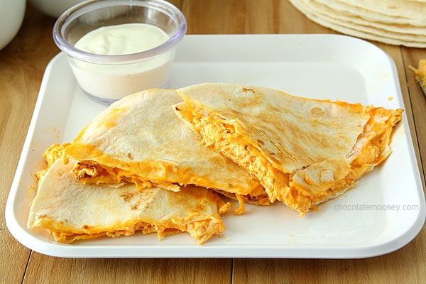 Buffalo Chicken Dip Quesadillas | www.chocolatemoosey.com