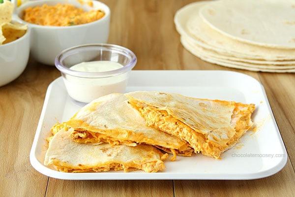 Buffalo Chicken Dip Quesadillas | www.chocolatemoosey.com