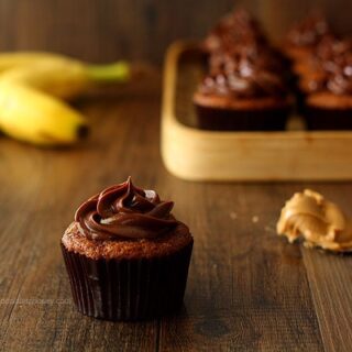 Roasted Banana Cupcakes with Peanut Butter Ganache Frosting | www.chocolatemoosey.com