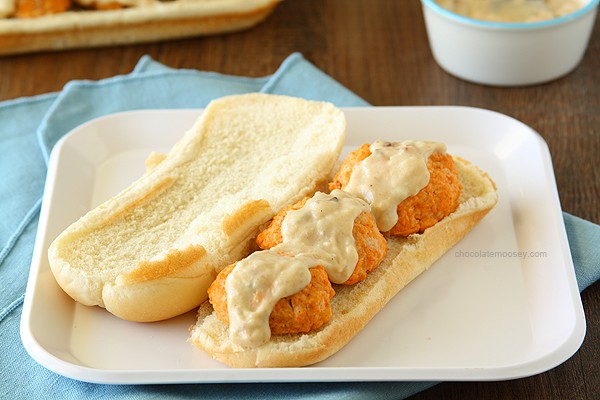 Buffalo Chicken Meatball Subs | www.chocolatemoosey.com