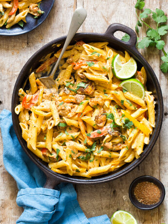 Chicken Fajita Pasta with spoon
