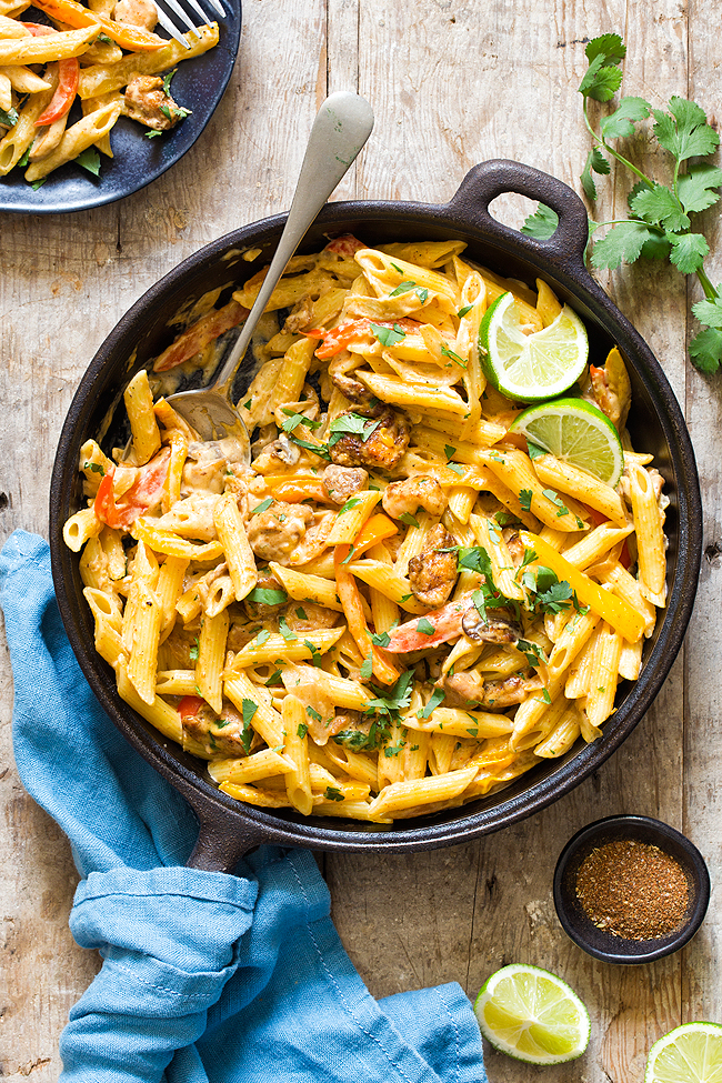 Chicken Fajita Pasta with spoon