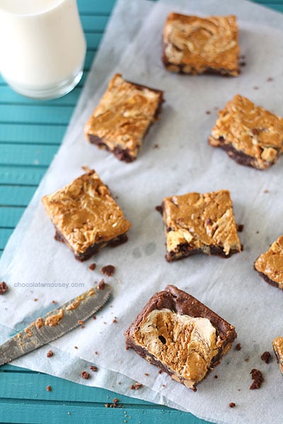 Homemade Small Batch Peanut Butter Swirl Brownies from scratch