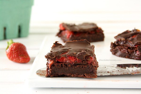 Chocolate Covered Strawberry Brownies | www.chocolatemoosey.com