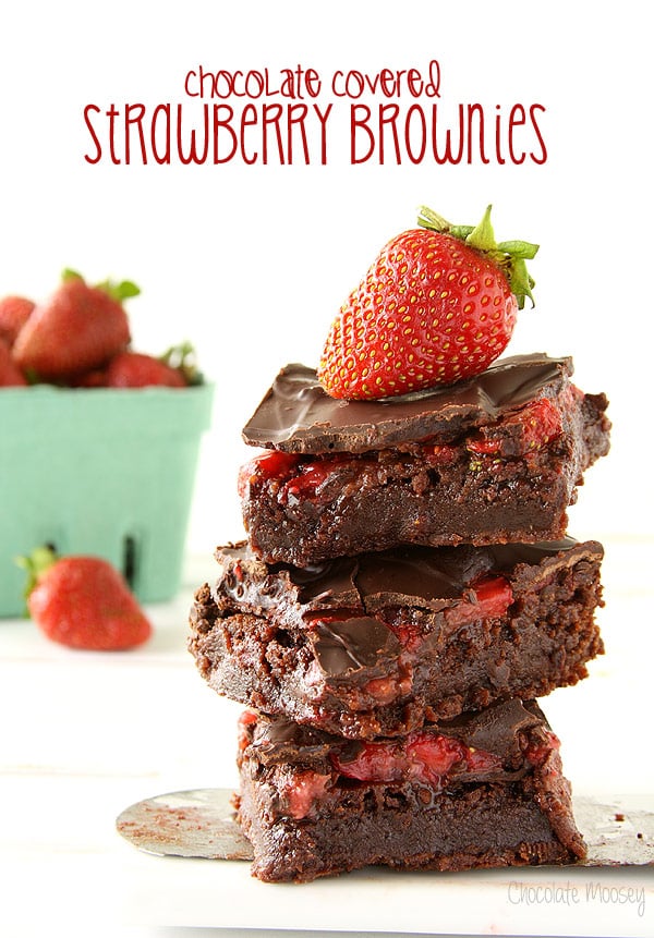 Chocolate Covered Strawberry Brownies made with fresh strawberries