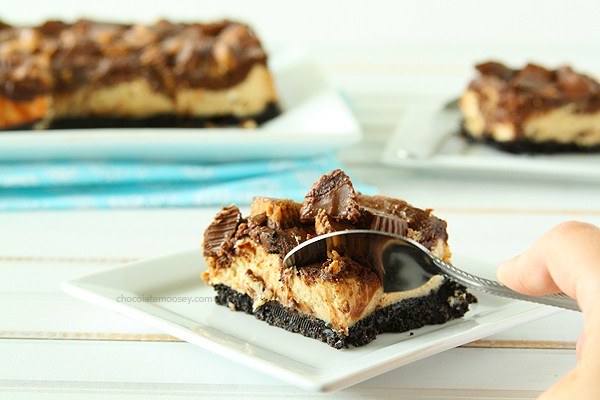 Chocolate Peanut Butter Cup Cheesecake Squares | www.chocolatemoosey.com