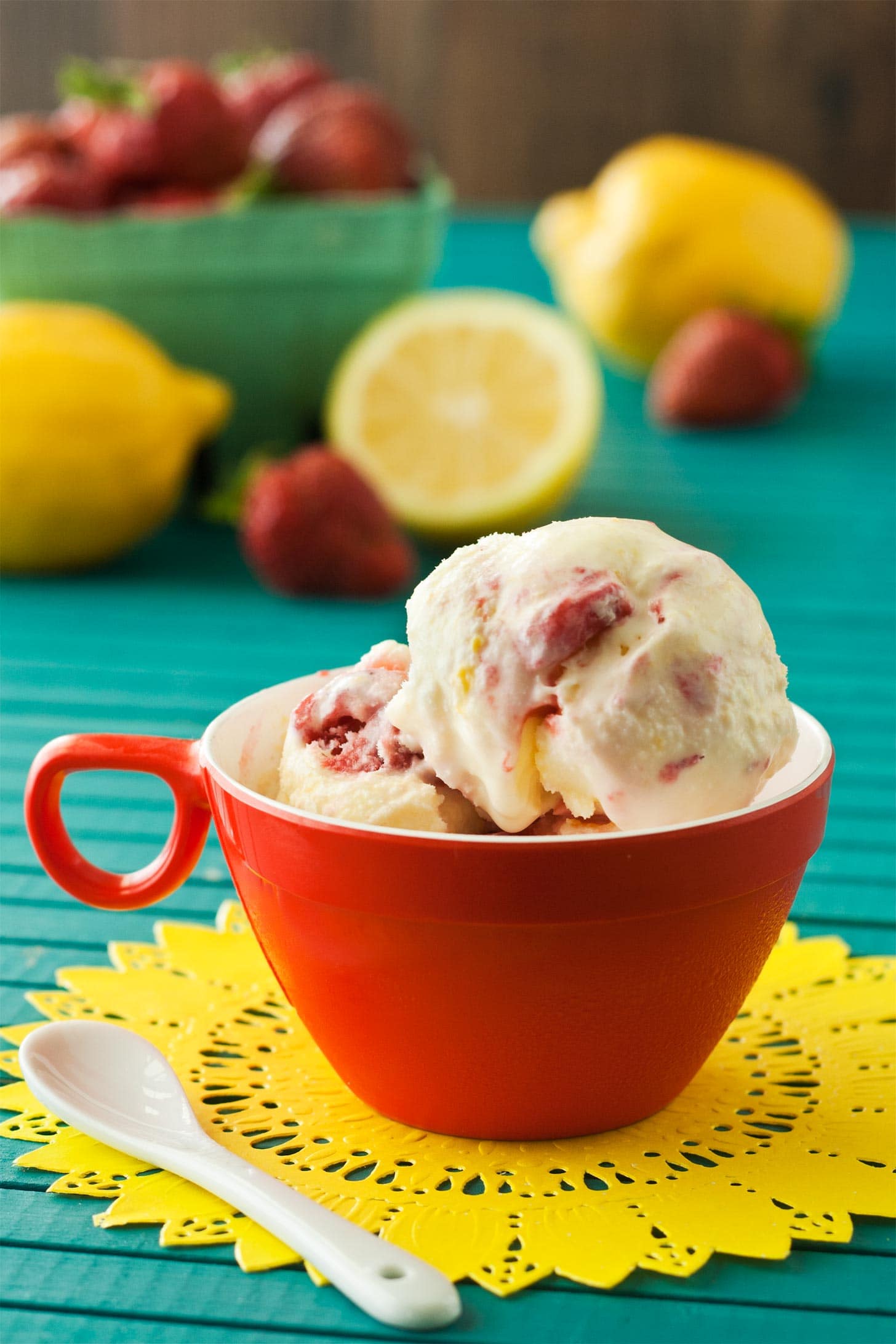 Homemade lemon ice cream recipe served in red cup