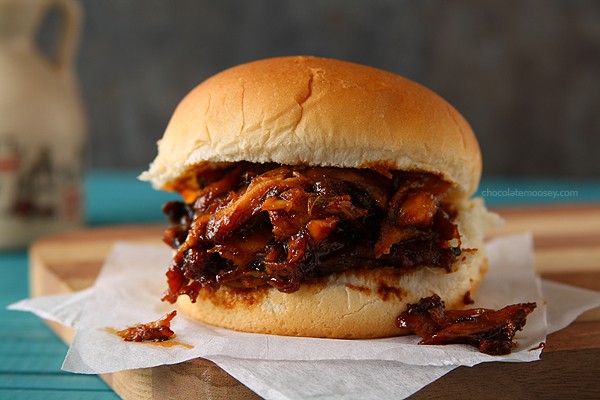 Maple BBQ Pulled Chicken Sandwiches | www.chocolatemoosey.com