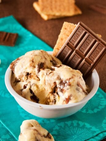 Smores Ice Cream in a bowl with spoon