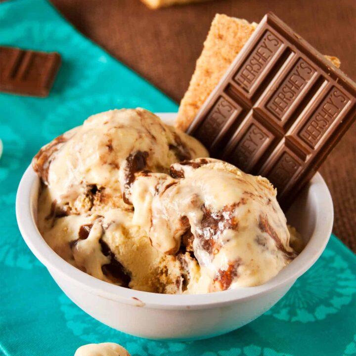 Smores Ice Cream in a bowl with spoon