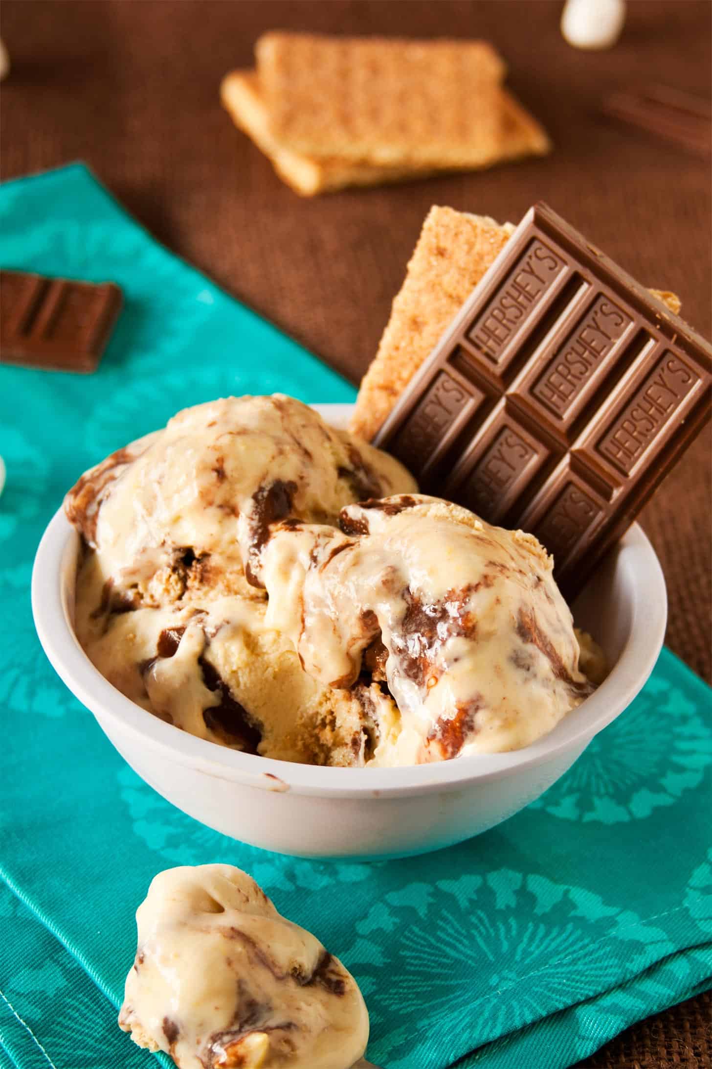Smores Ice Cream in a bowl with spoon