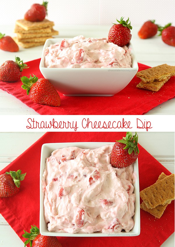 Collage of strawberry cheesecake dip photos