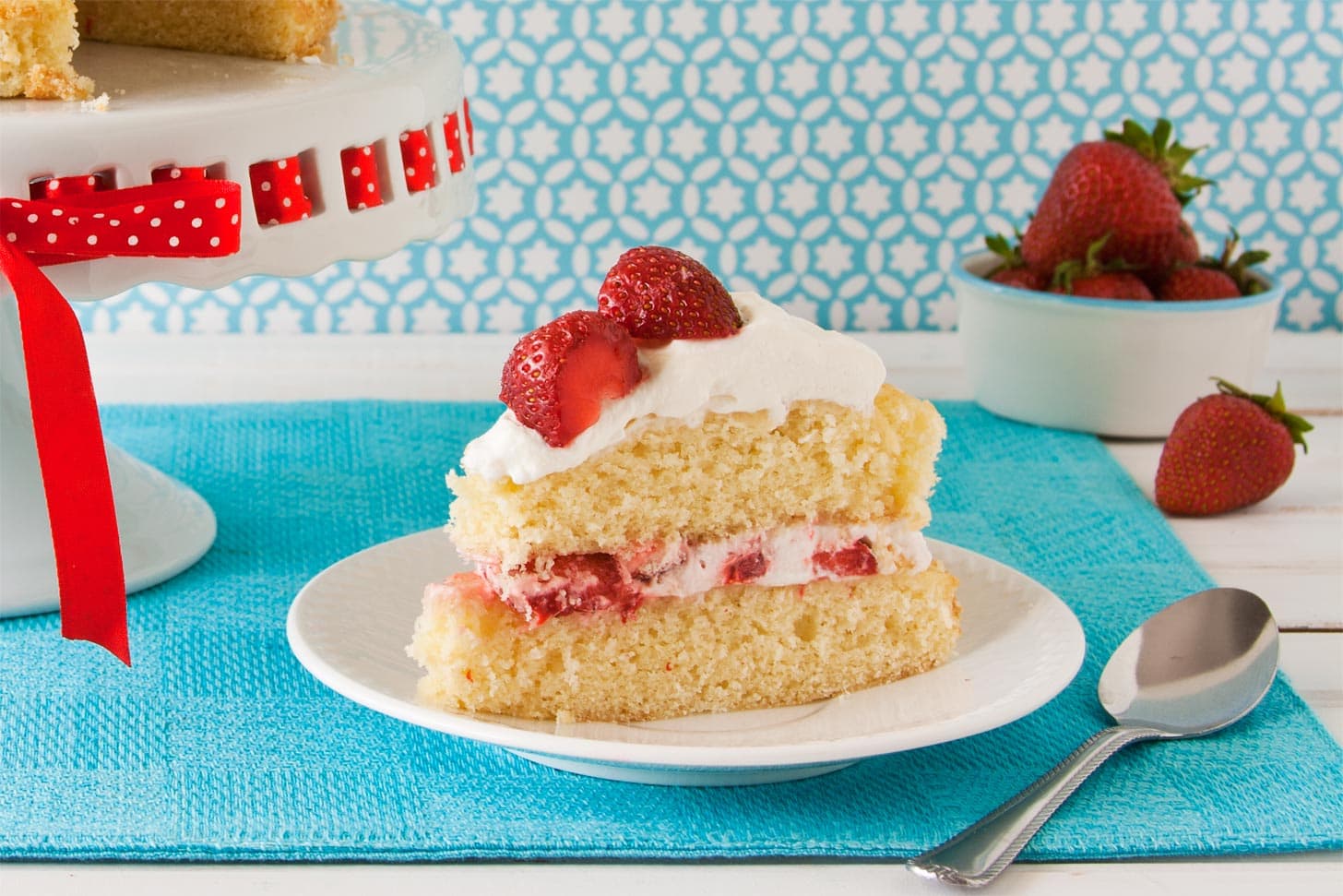 Slice of strawberry shortcake cake recipe