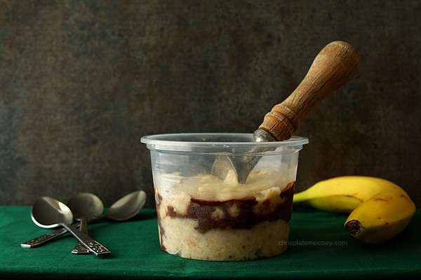 Banana Fudge Ice Cream in container with scoop