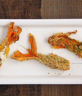 Goat Cheese Stuffed Squash Blossoms | www.chocolatemoosey.com
