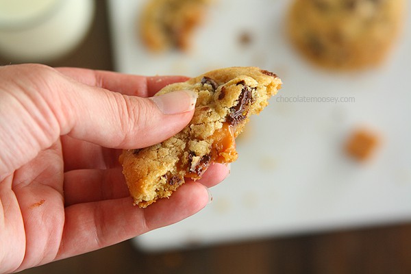 Caramel Stuffed Chocolate Chip Cookies | www.chocolatemoosey.com