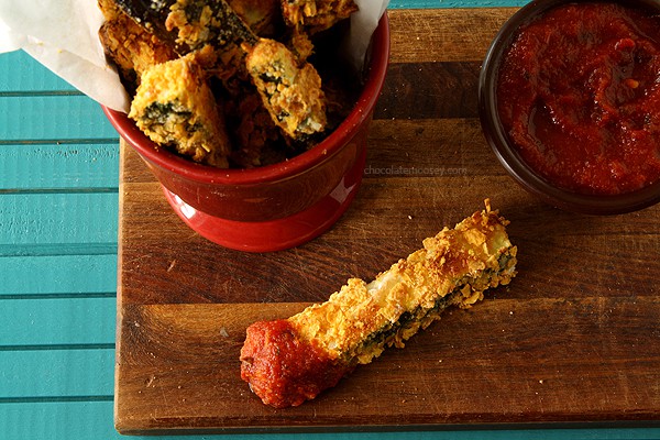 Crispy baked zucchini and eggplant fries with spicy tomato dipping sauce.