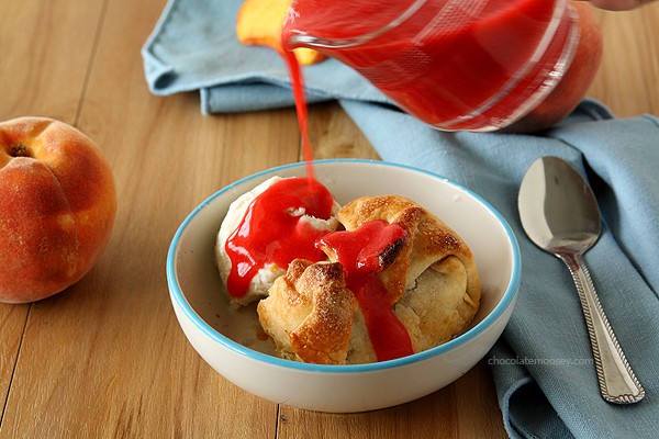 Peach Dumplings with Raspberry Sauce | www.chocolatemoosey.com