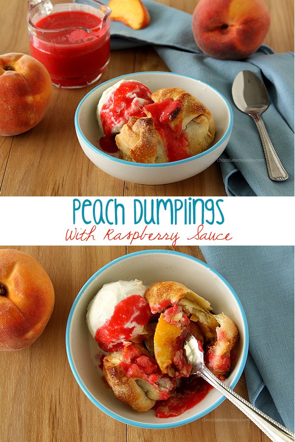 Peach Dumplings with Raspberry Sauce