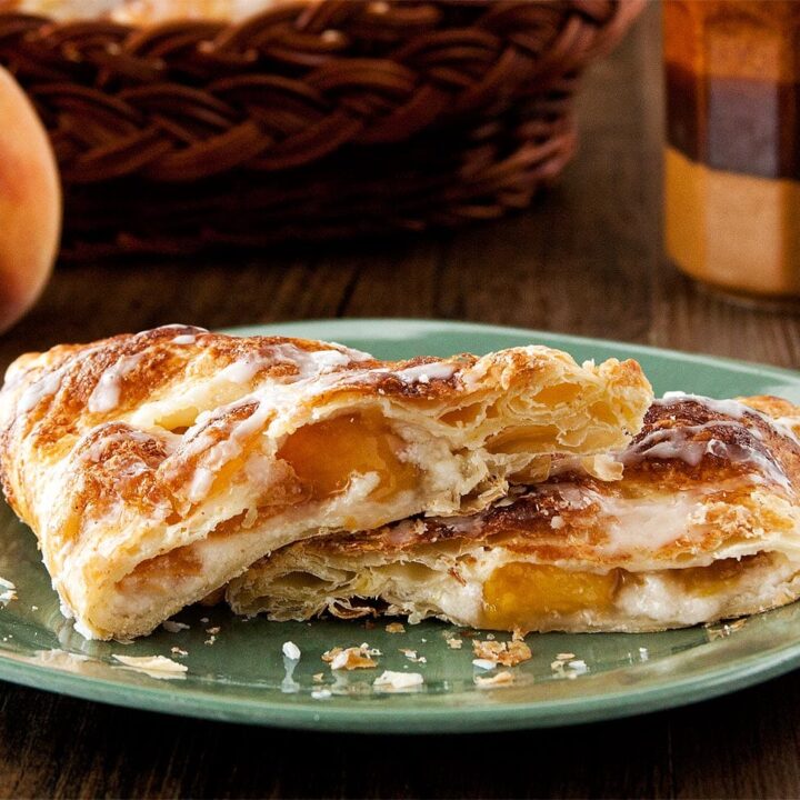 Close up of peach turnovers on plate