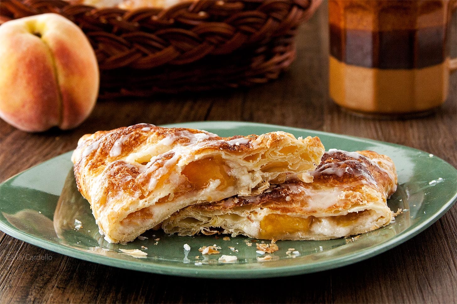 Close up of peach turnovers on plate