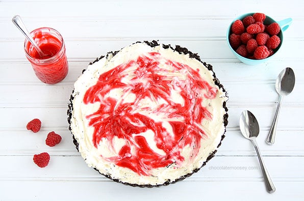 Raspberry Swirl Cheesecake Tart | www.chocolatemoosey.com