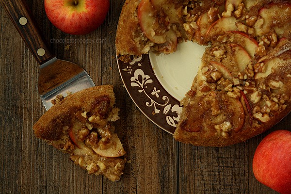 Apple Walnut Upside Down Spice Cake | www.chocolatemoosey.com