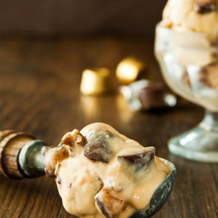 Scoop full of caramel ice cream