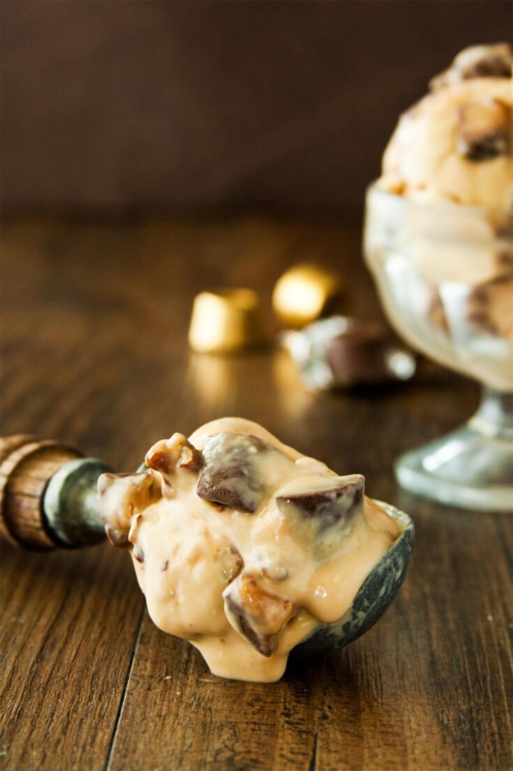 Scoop full of caramel ice cream