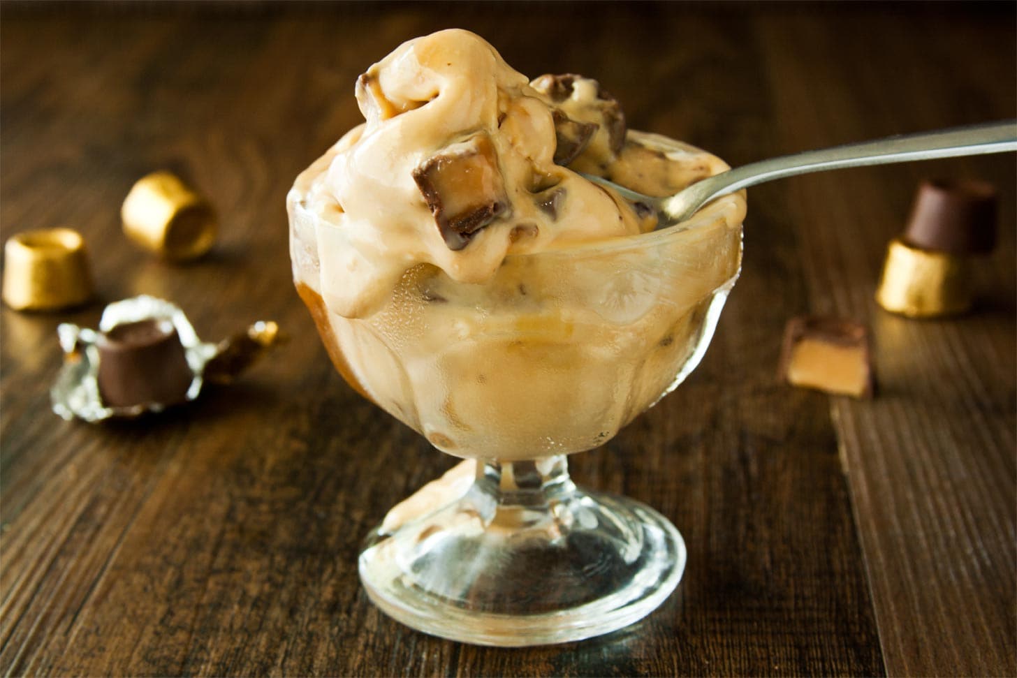 Caramel ice cream in bowl