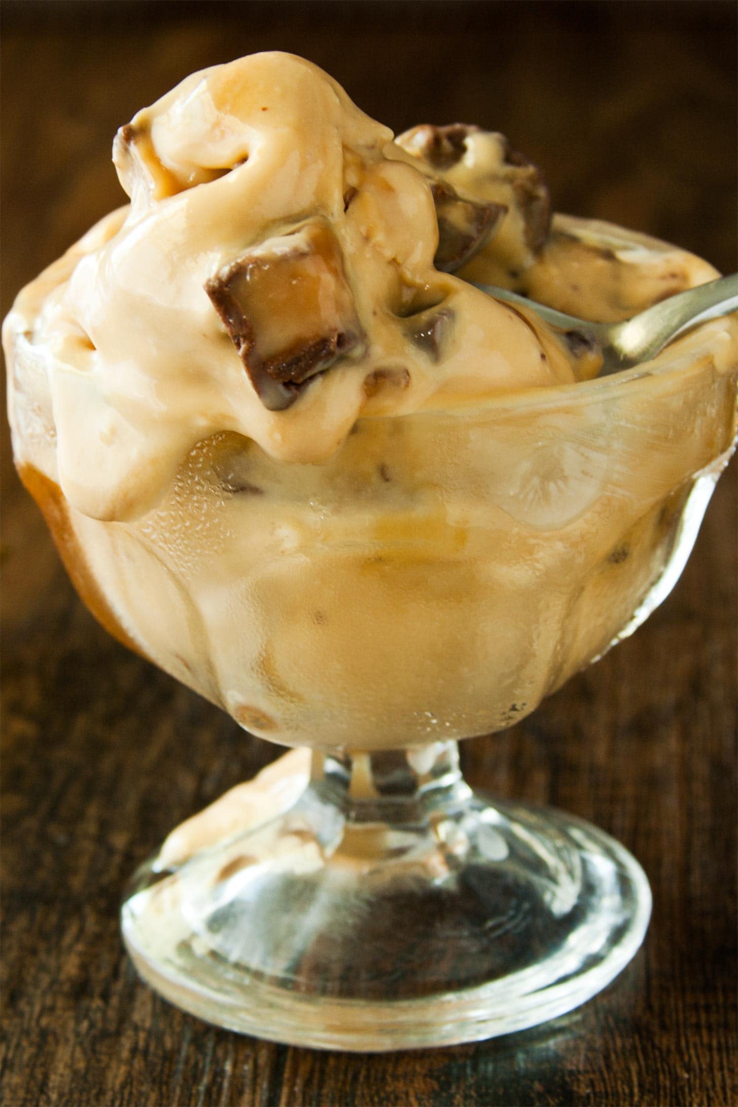 Close up of salted caramel ice cream in a bowl
