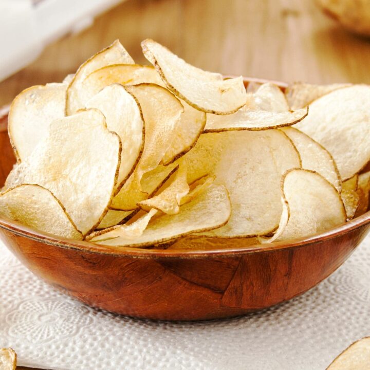 Bowl of homemade salt and vinegar chips