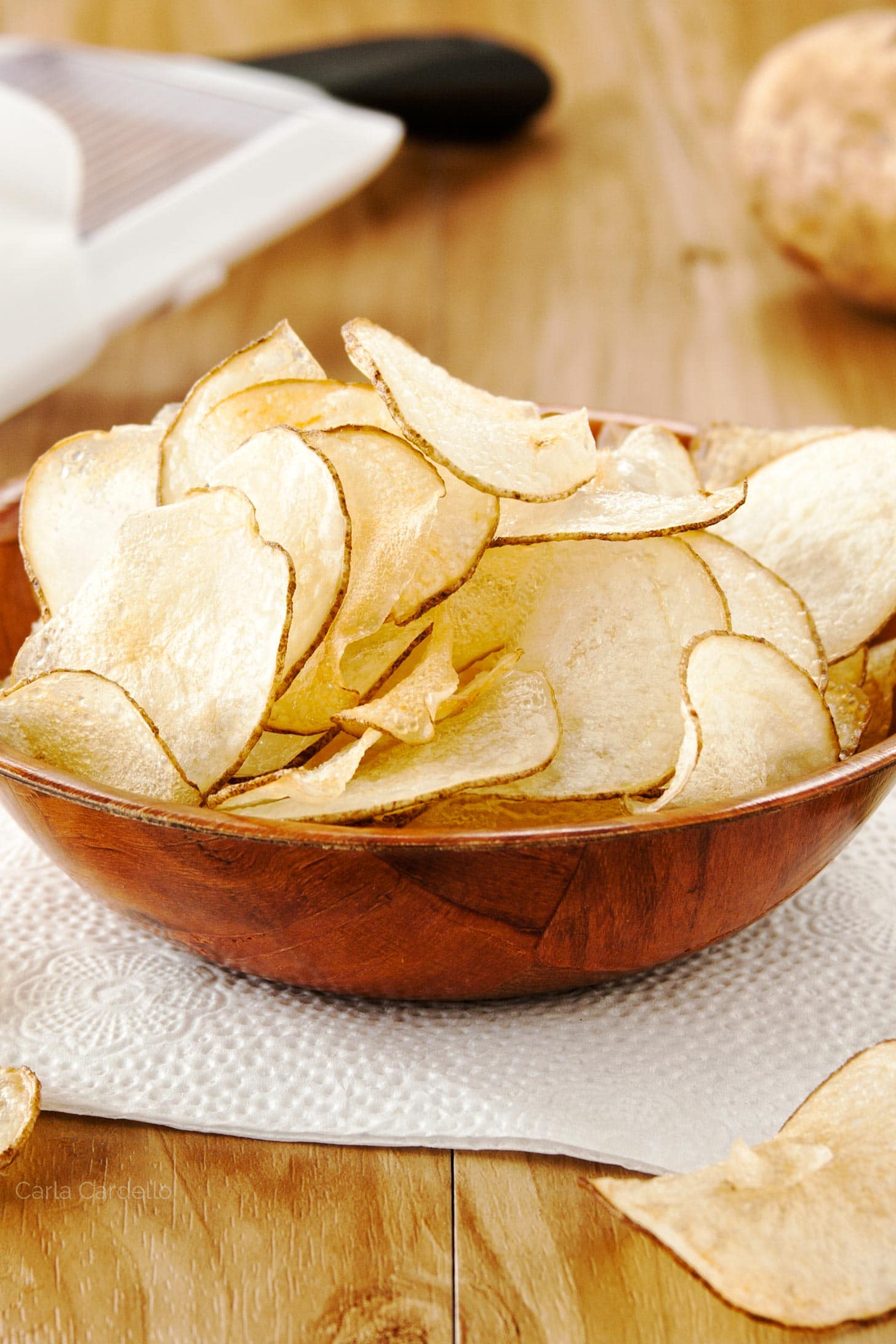 Bowl of homemade salt and vinegar chips