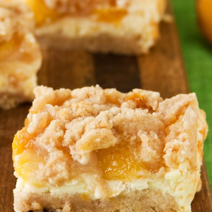 Peach Crumb Bars with cheesecake layer