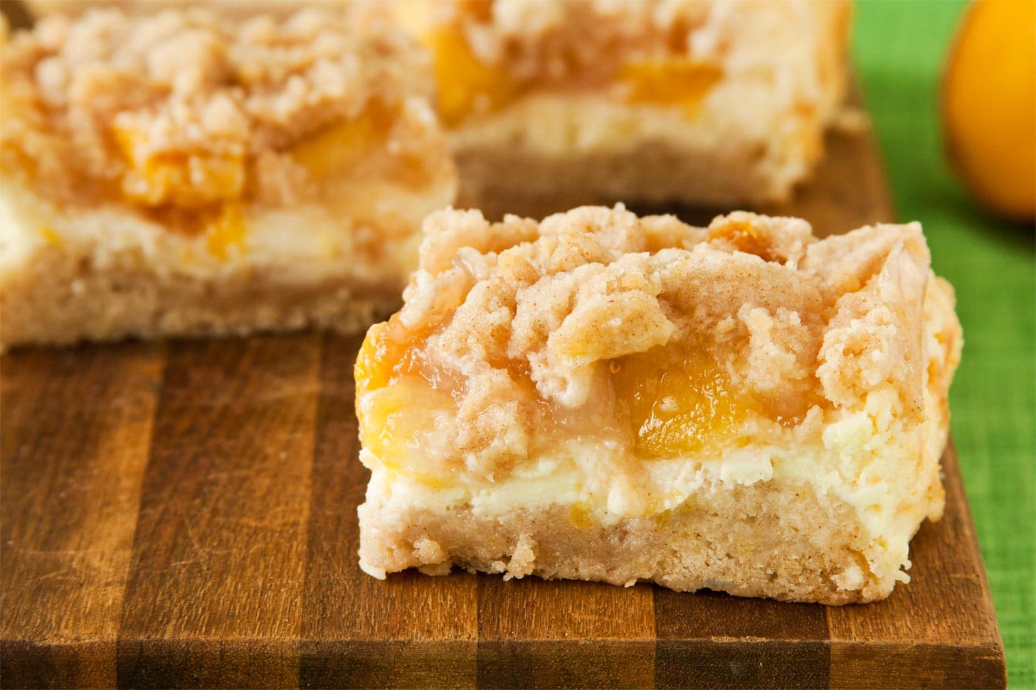 Peach Bars with cheesecake and peach pie filling