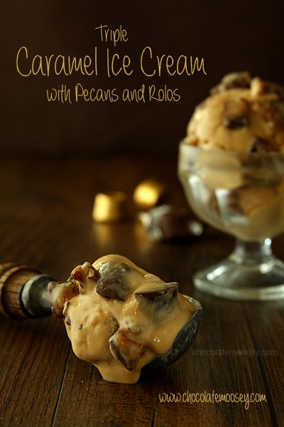 Triple Caramel Pecan Rolo Ice Cream | www.chocolatemoosey.com