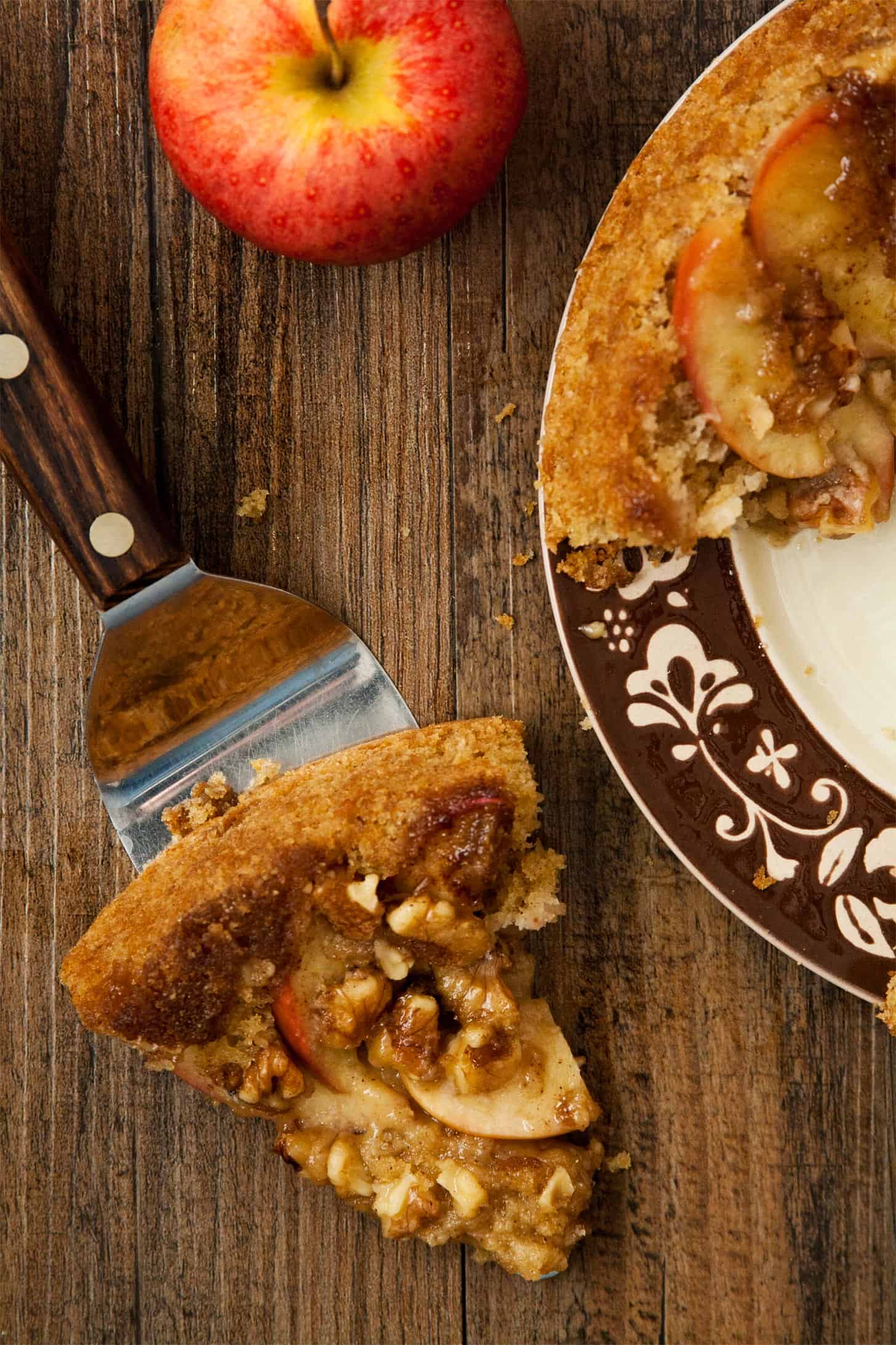 Slice of apple upside down cake
