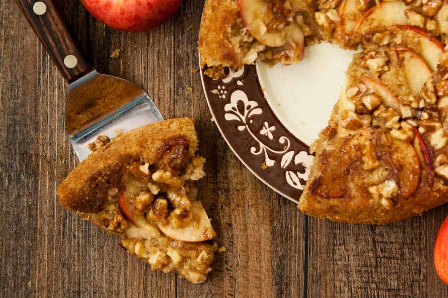Slice of Upside Down Apple Cake