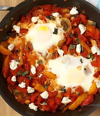 Shakshuka (Eggs Poached In Tomato Sauce) www.chocolatemoosey.com