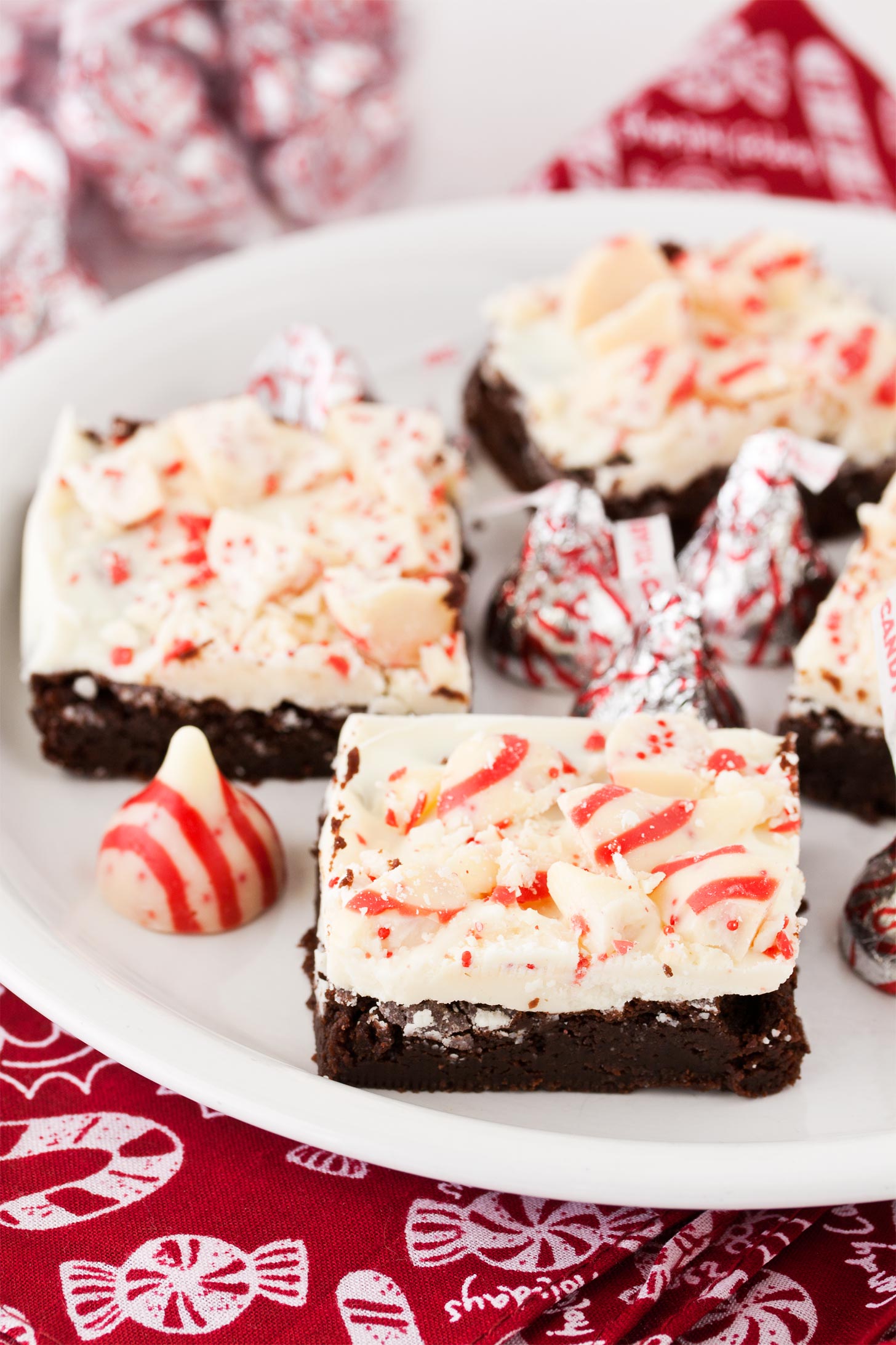 Plate full of peppermint chocolate brownies