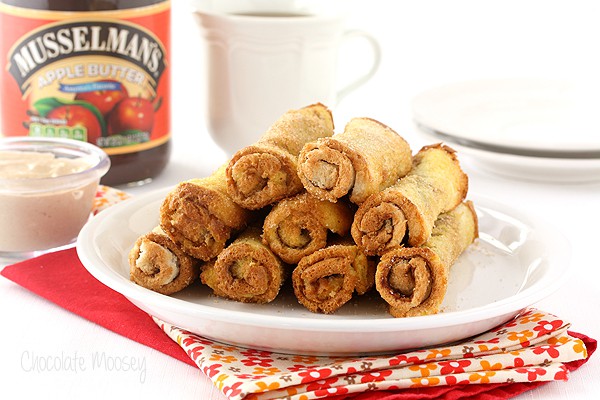 Apple Butter French Toast Roll Ups with Apple Butter Cream Cheese Dipping Sauce