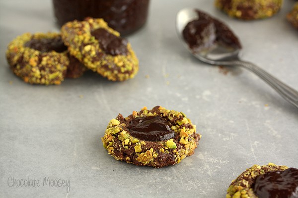 Irish Cream and Pistachio Chocolate Thumbprint Cookies