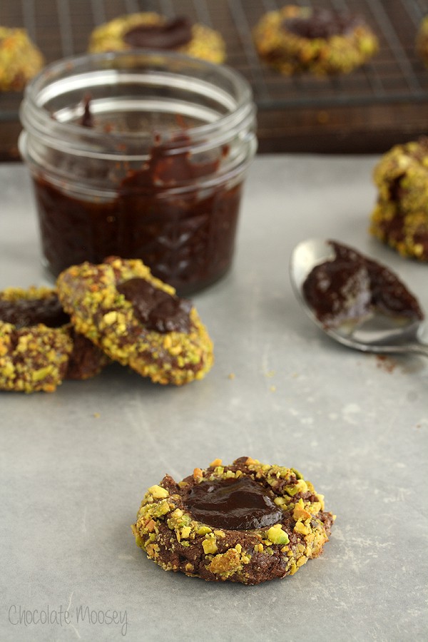 Irish Cream and Pistachio Chocolate Thumbprint Cookies