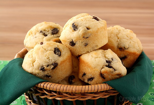 Irish Soda Bread Muffins with green linen in basket