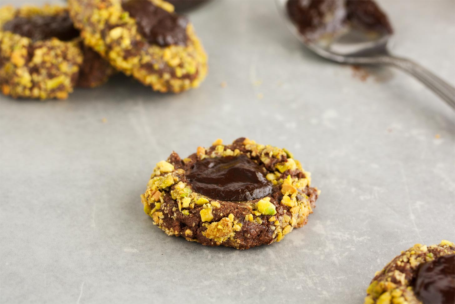 Chocolate thumbprint cookies with chocolate ganache filling