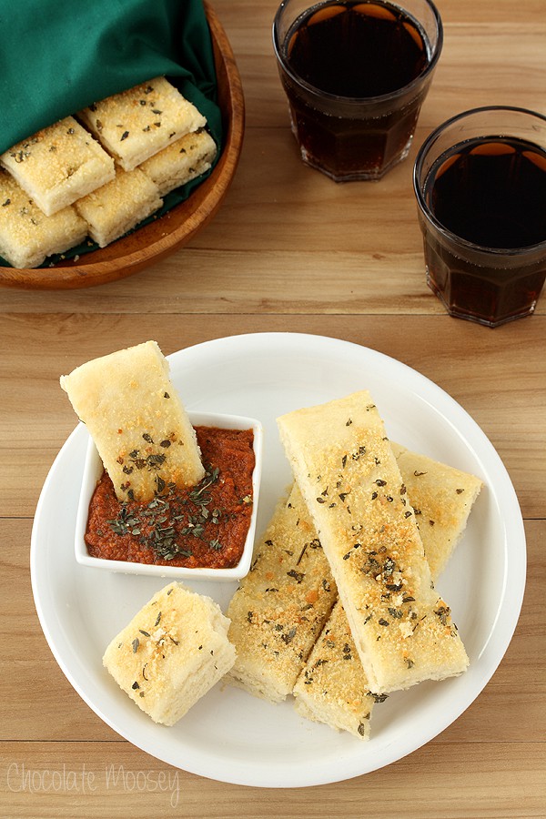 Soft Garlic Parmesan Breadsticks (Pizza Hut Style) with Pepperoni Dipping Sauce