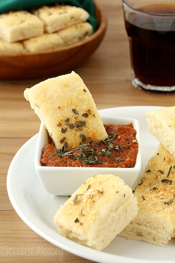 Soft Garlic Parmesan Breadsticks (Pizza Hut Style) with Pepperoni Dipping Sauce