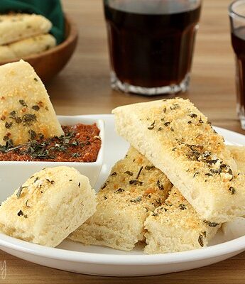 Soft Garlic Parmesan Breadsticks (Pizza Hut Style) with Pepperoni Dipping Sauce