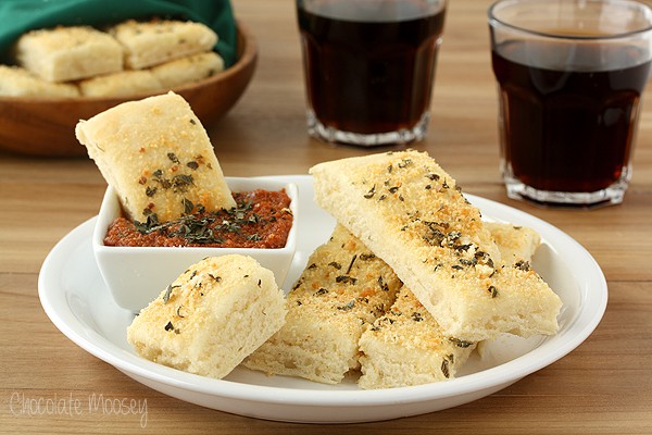 Soft Garlic Parmesan Breadsticks (Pizza Hut Style) with Pepperoni Dipping Sauce