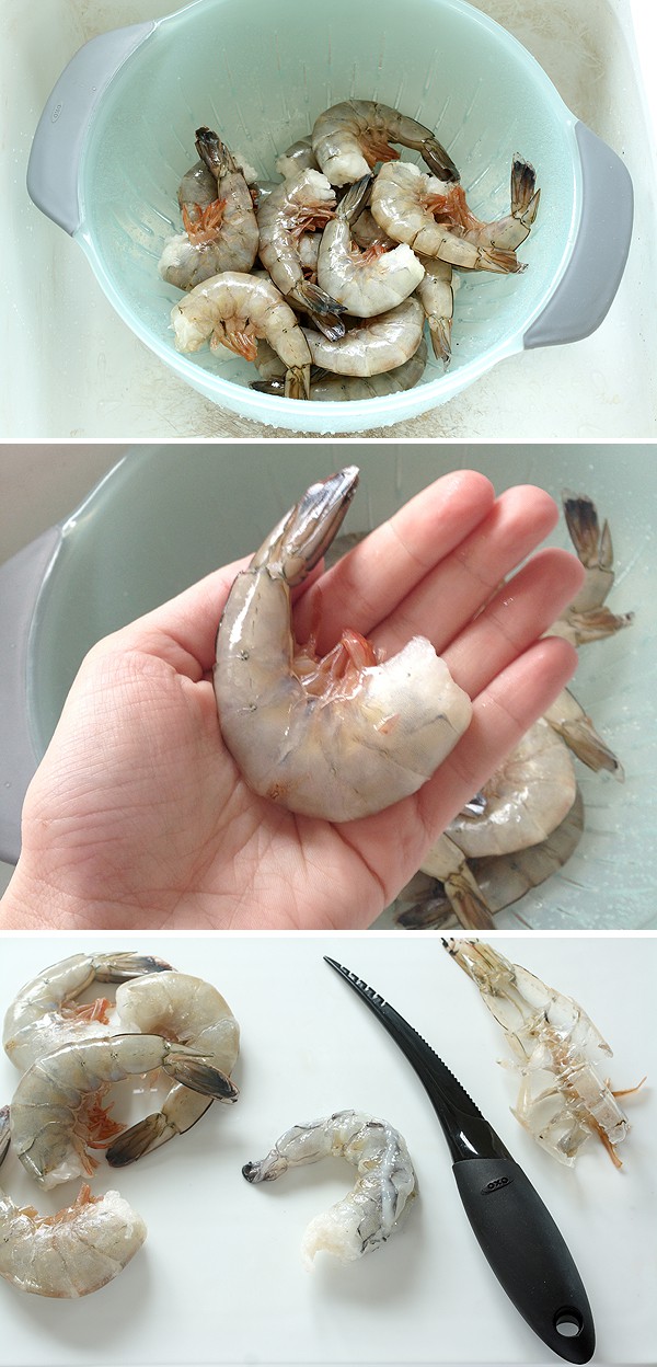 Peeling shrimp